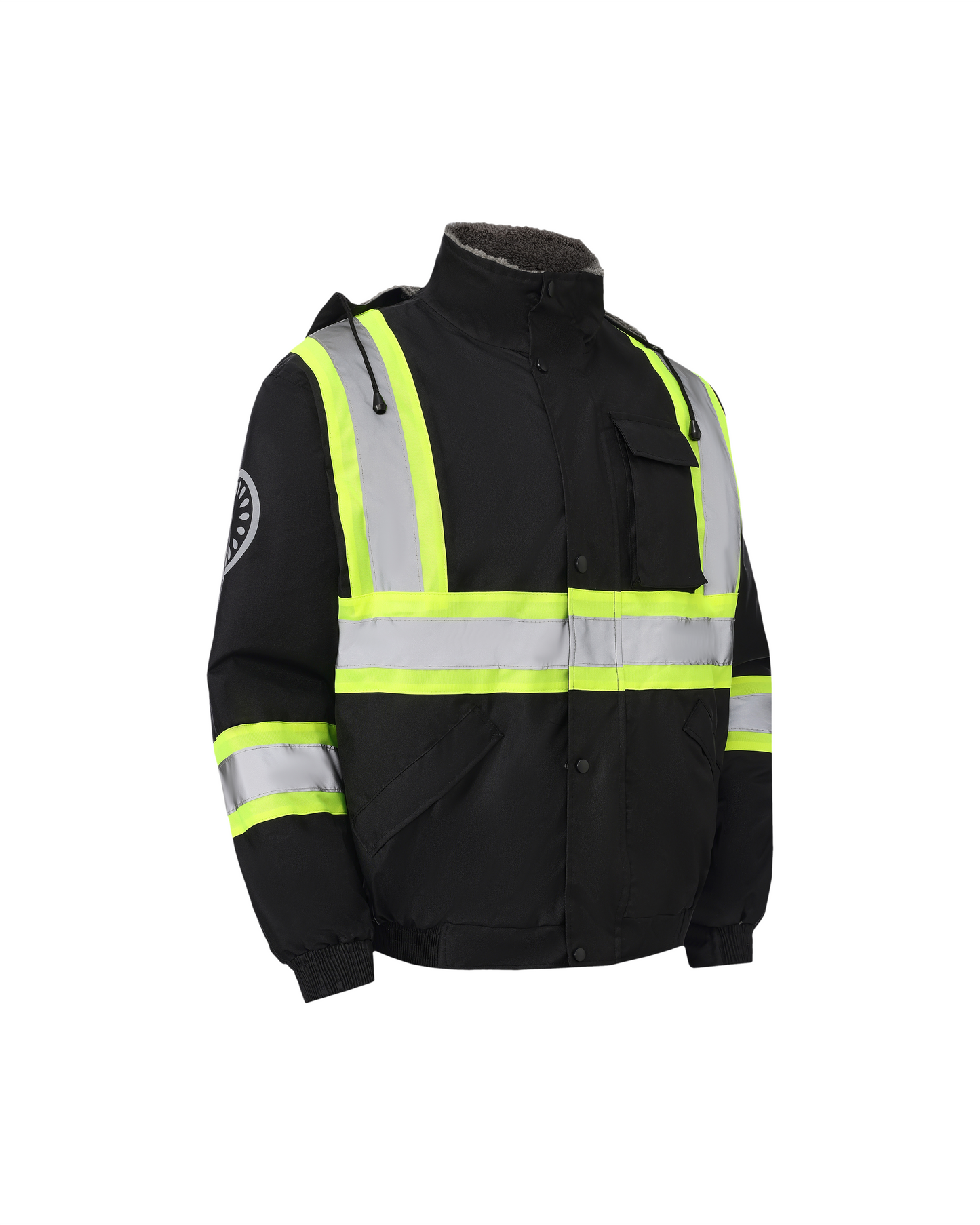 Kiwi High Visibility Hooded & Sherpa Lined ANSI/ISEA 107-2020 Reflector Contrast Trimmed Water Resistant Black Safety Jacket [R71200]