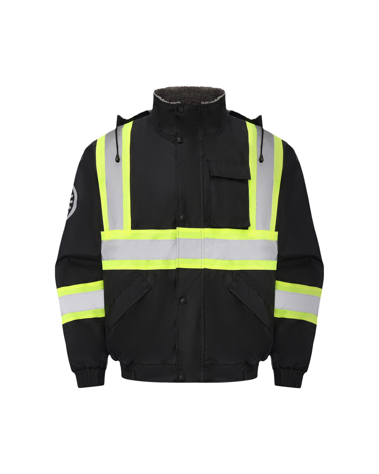 Kiwi High Visibility Hooded & Sherpa Lined ANSI/ISEA 107-2020 Reflector Contrast Trimmed Water Resistant Black Safety Jacket [R71200]
