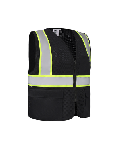Kiwi High Visibility ANSI/ISEA 107-2020 Reflector Contrast Trimmed Black Safety Vest [R70200]