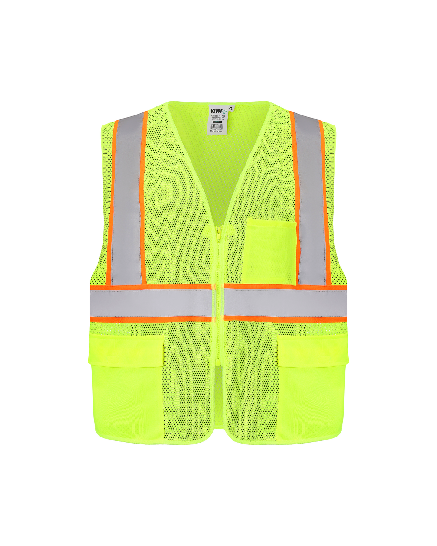 Kiwi High Visibility ANSI/ISEA 107-2020, Type R, Class 2 Contrast Trimmed Neon Safety Vest [R70100]