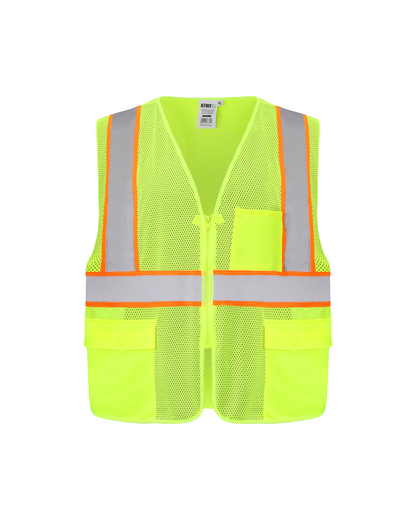 Kiwi High Visibility ANSI/ISEA 107-2020, Type R, Class 2 Contrast Trimmed Neon Safety Vest [R70100]
